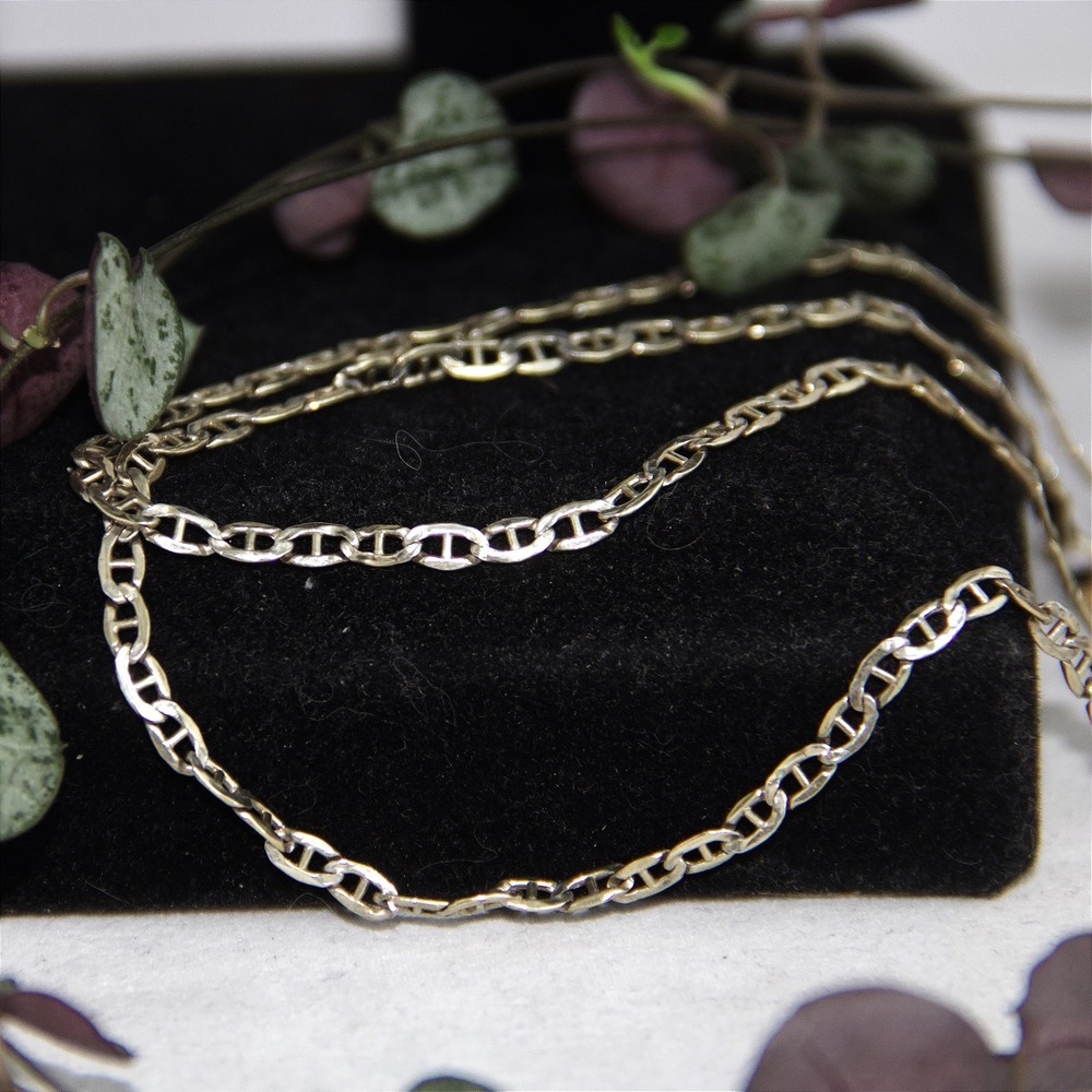 Vintage Turkey 925 14K plate Mariner Link Chain Necklace 21 Inch 3.3mm 925